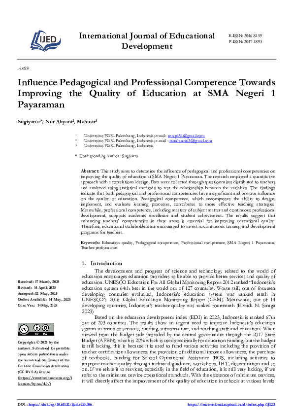 (PDF) Influence Pedagogical and Professional Competence Towards ...