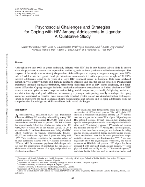 (PDF) Psychosocial Challenges and Strategies for Coping with HIV Among ...