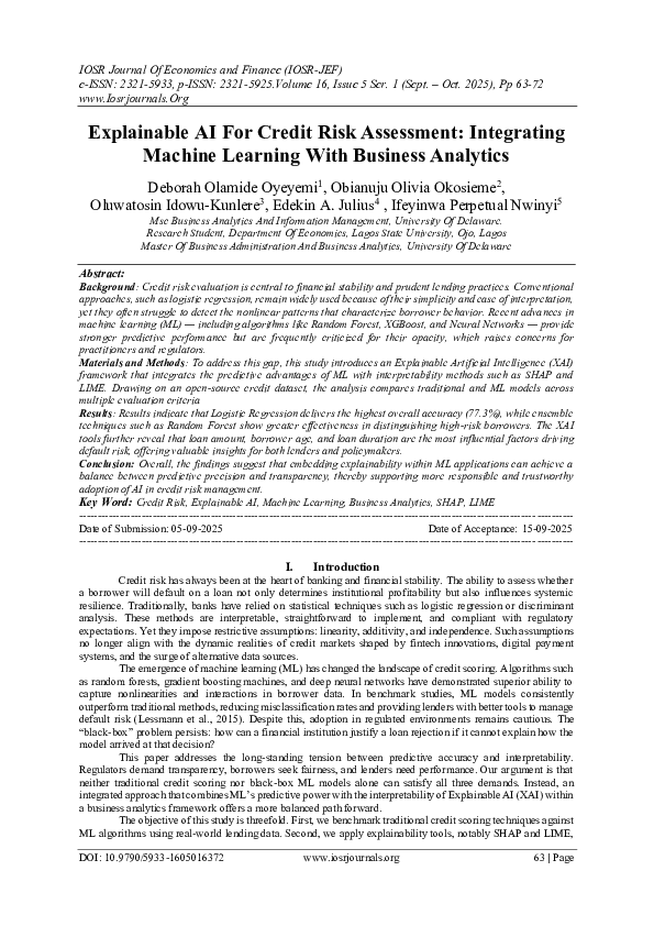 (PDF) Explainable AI For Credit Risk Assessment: Integrating Machine ...