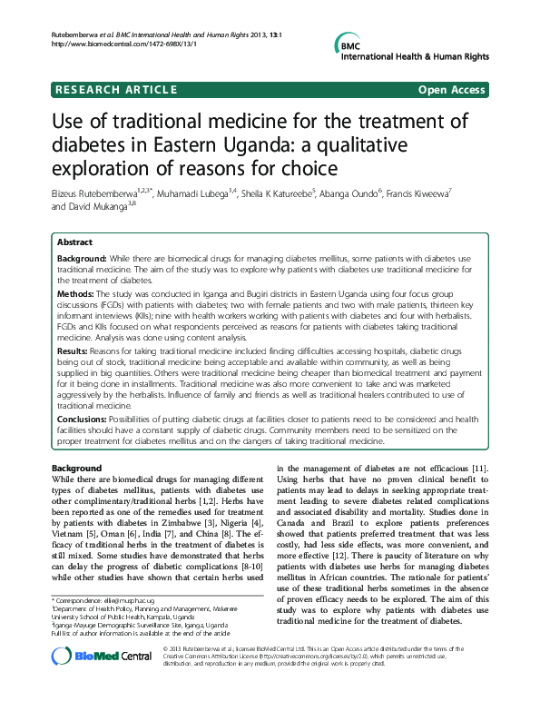 (PDF) Use of traditional medicine for the treatment of diabetes in ...