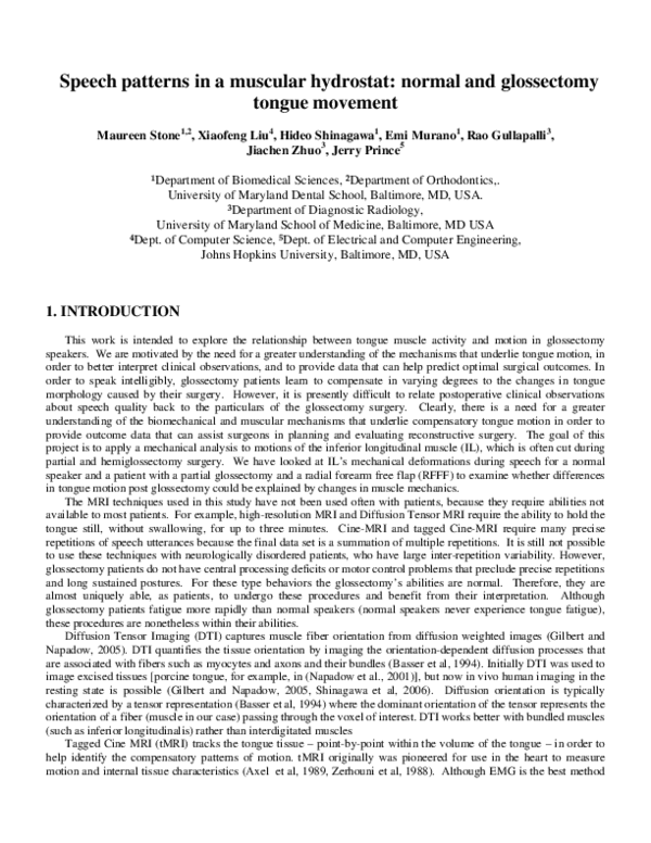 (PDF) Speech patterns in a muscular hydrostat: normal and glossectomy ...