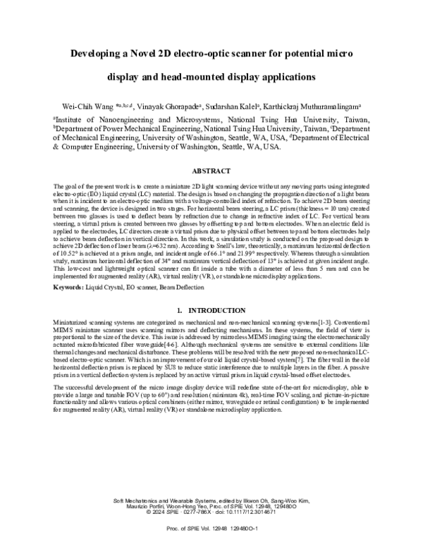 (PDF) Developing a Novel 2D electro-optic scanner for potential micro ...