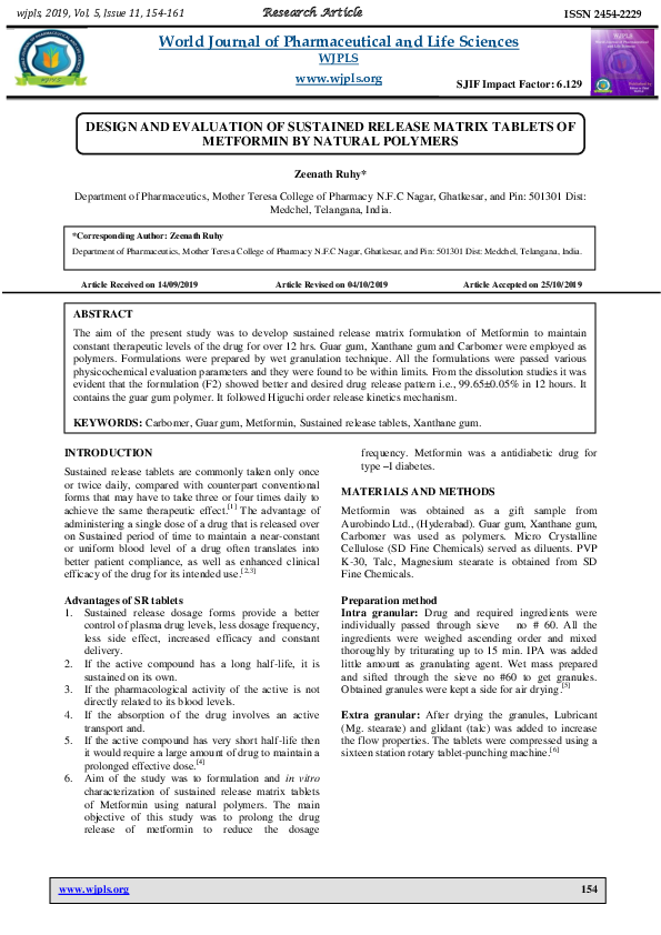 (PDF) Design and Evaluation of Sustained Release Matrix Tablets of ...