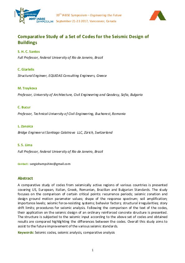 (PDF) Comparative Study of a Set of Codes for the Seismic Design of ...