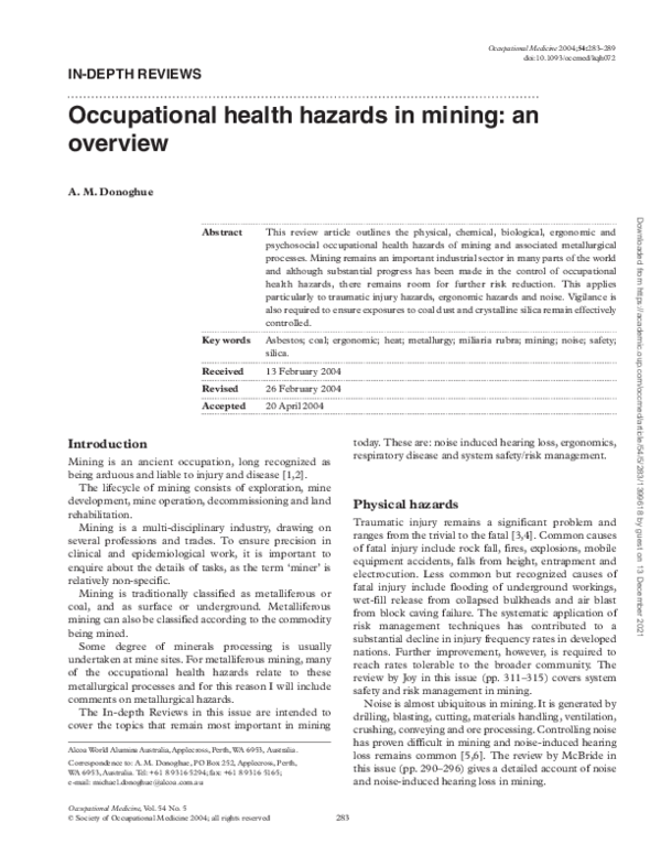 (PDF) Occupational health hazards in mining: an overview
