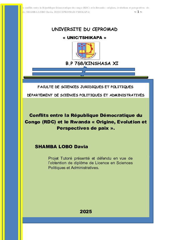 (PDF) Les conflits entre la République Démocratique du congo (RDC) et ...