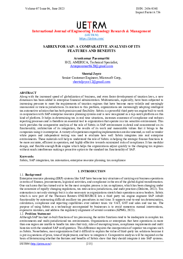 (PDF) SABRIX FOR SAP_ A COMPARATIVE ANALYSIS OF ITS FEATURES AND BENEFITS