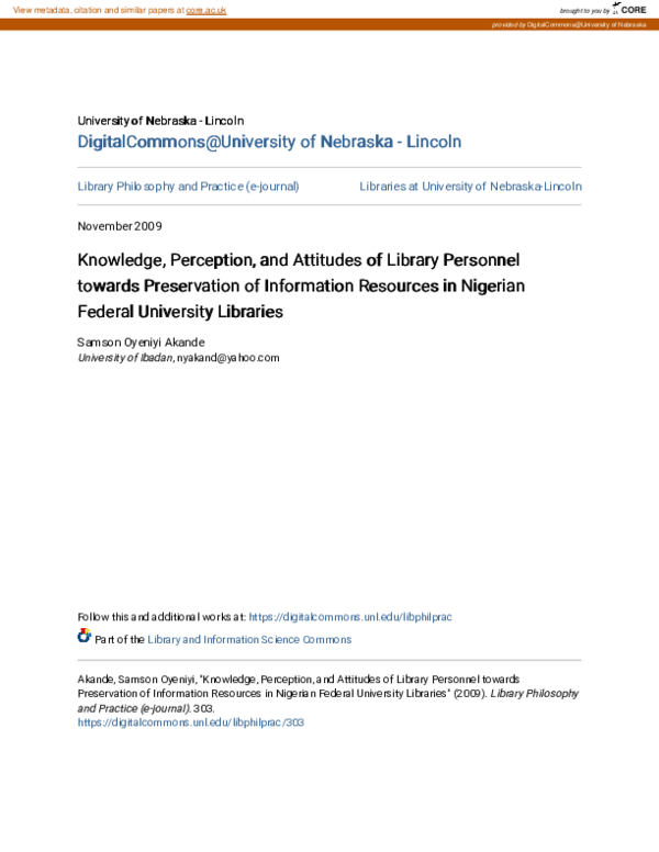 (PDF) Knowledge, Perception, and Attitudes of Library Personnel towards ...