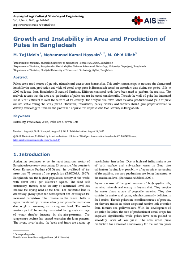 (PDF) Growth and Instability in Area and Production of Pulse in Bangladesh