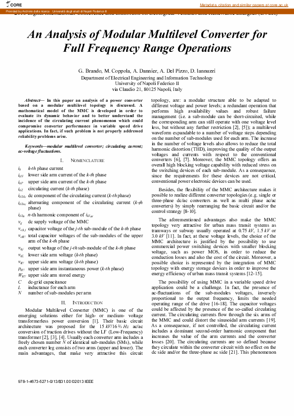 (PDF) An analysis of modular multilevel converter for full frequency ...