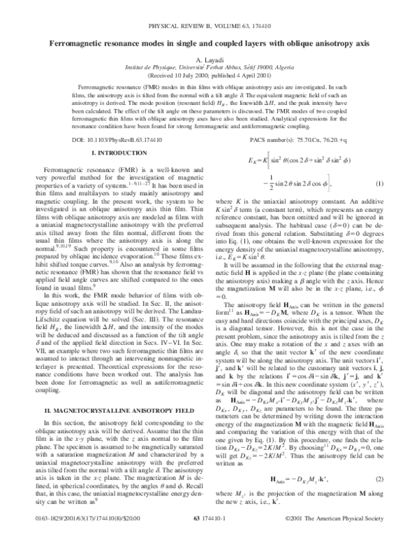 (PDF) Ferromagnetic resonance modes in single and coupled layers with ...