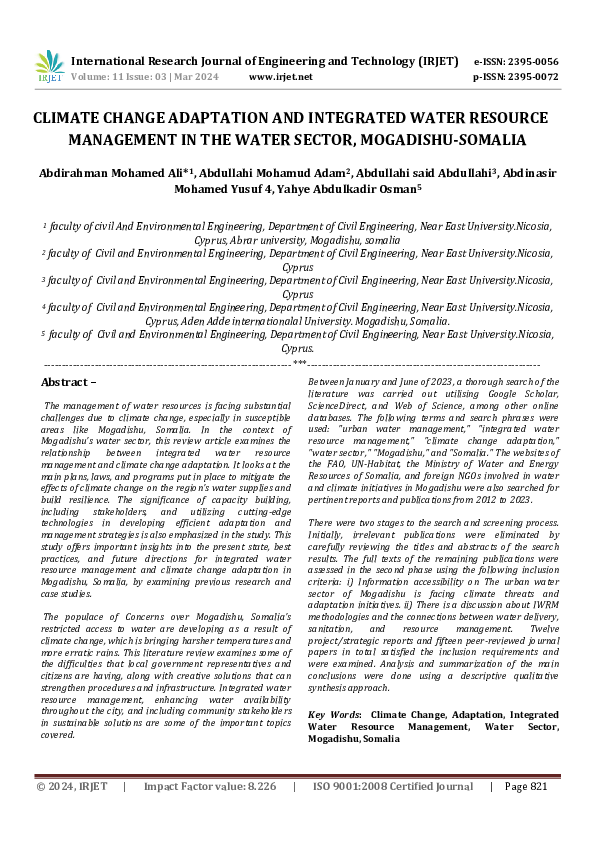 (PDF) CLIMATE CHANGE ADAPTATION AND INTEGRATED WATER RESOURCE ...