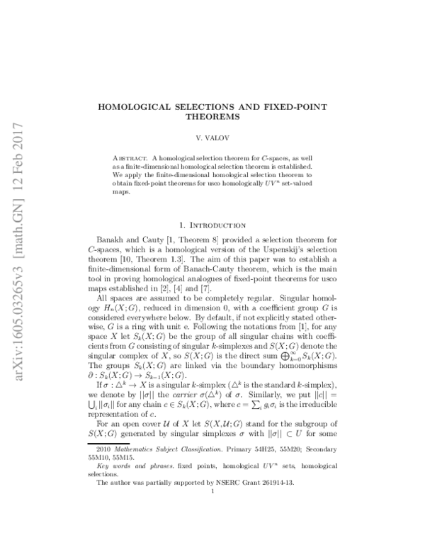(PDF) Homological selections and fixed-point theorems
