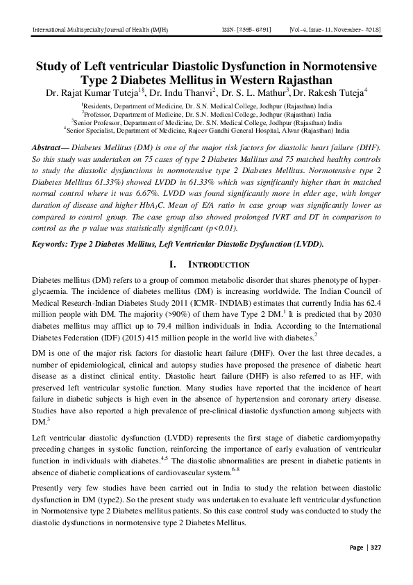 (PDF) Study of Left ventricular Diastolic Dysfunction in Normotensive ...