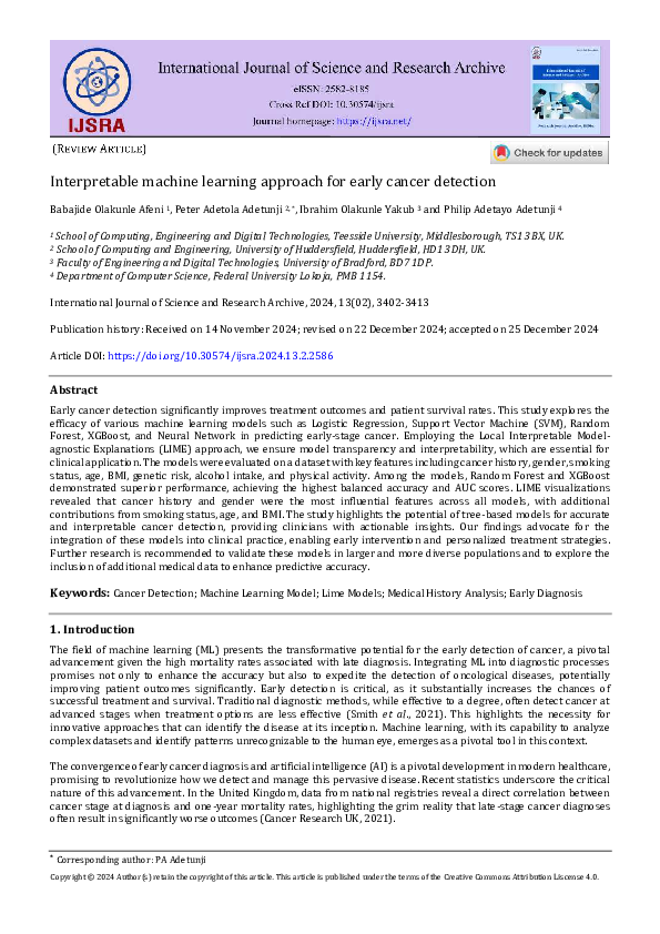 (PDF) Interpretable machine learning approach for early cancer detection