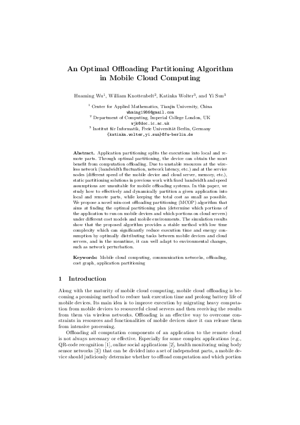 (PDF) An Optimal Offloading Partitioning Algorithm in Mobile Cloud ...