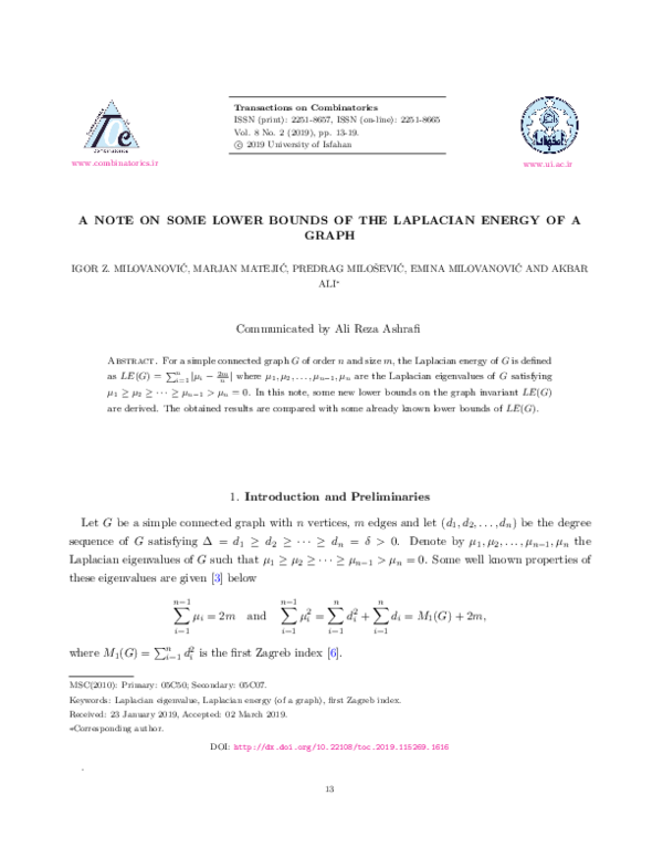 (PDF) Some New Lower Bounds for the Kirchhoff Index of a Graph