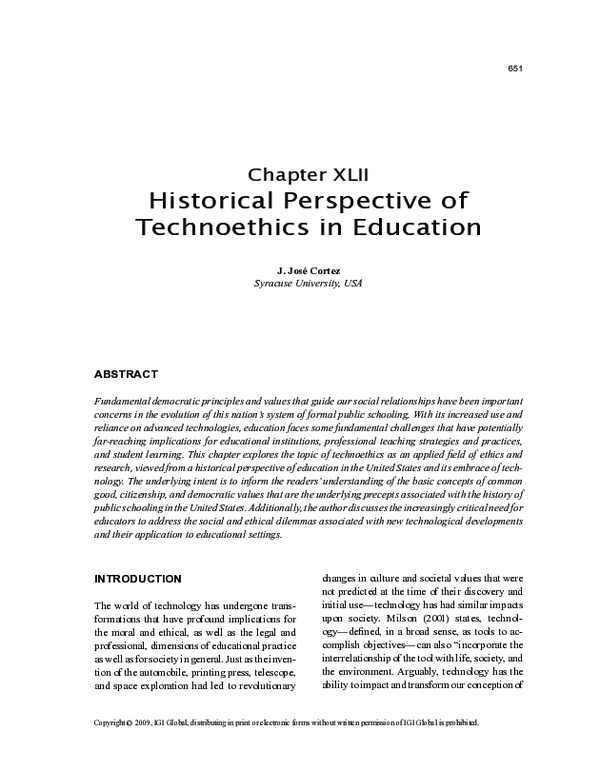 (PDF) Historical Perspective of Technoethics in Education