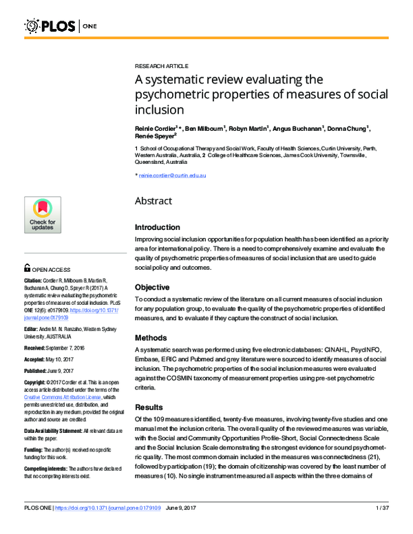 (PDF) A systematic review evaluating the psychometric properties of ...