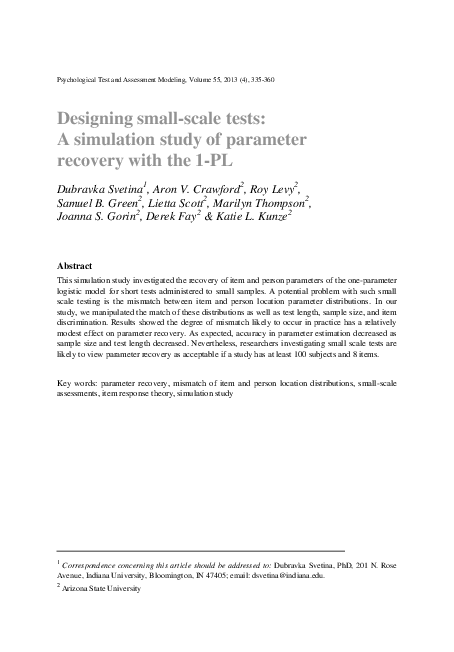 (PDF) Designing small-scale tests: A simulation study of parameter ...