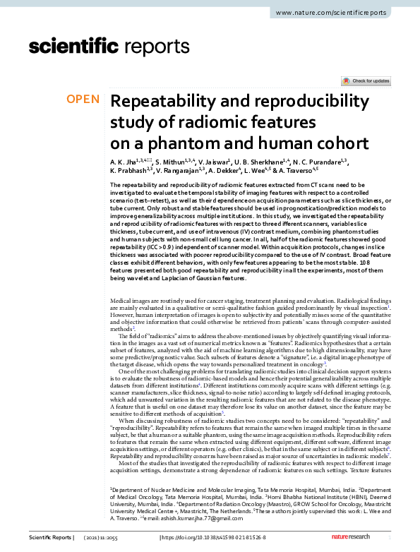 (PDF) Repeatability and reproducibility study of radiomic features on a ...