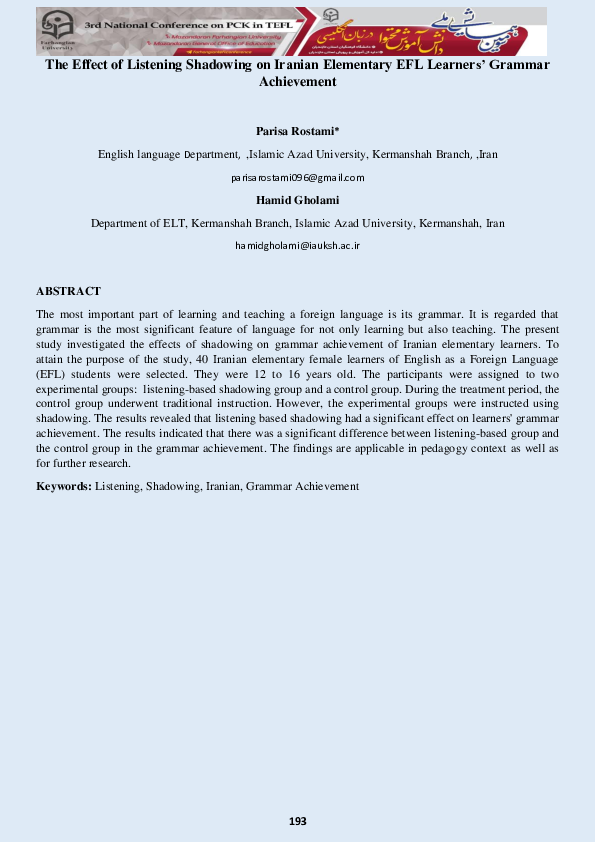 (PDF) The Effect of Listening Shadowing on Iranian Elementary EFL ...