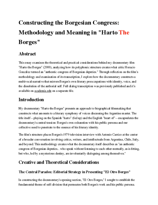 (PDF) Constructing the Borgesian Congress: Methodology and Meaning in ...