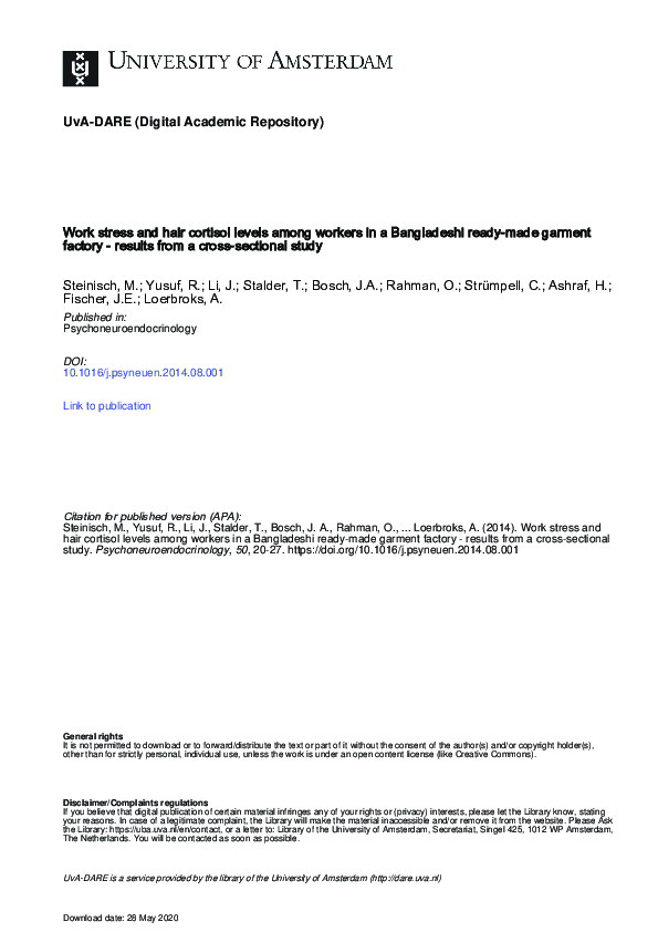 (PDF) Work stress and hair cortisol levels among workers in a ...