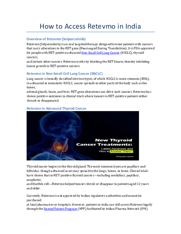 (PDF) How to Access Retevmo in India Overview of Retevmo (Selpercatinib
