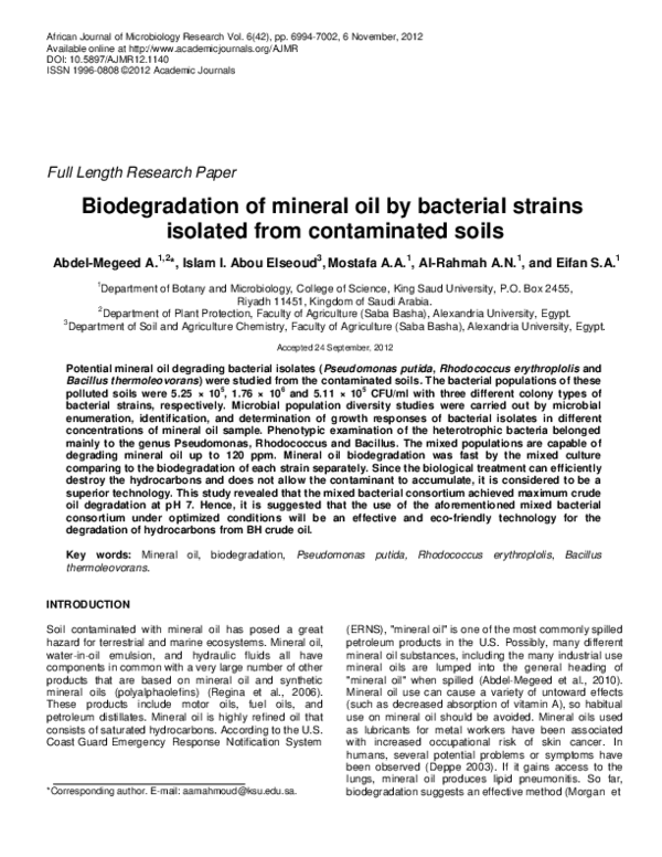 (PDF) Biodegradation of mineral oil by bacterial strains isolated from ...