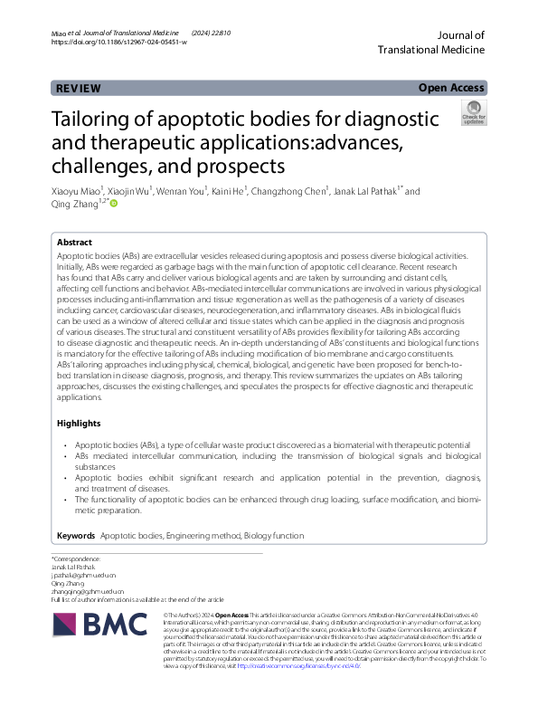 (PDF) Tailoring of apoptotic bodies for diagnostic and therapeutic ...