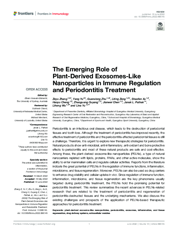 (PDF) The Emerging Role of Plant-Derived Exosomes-Like Nanoparticles in ...