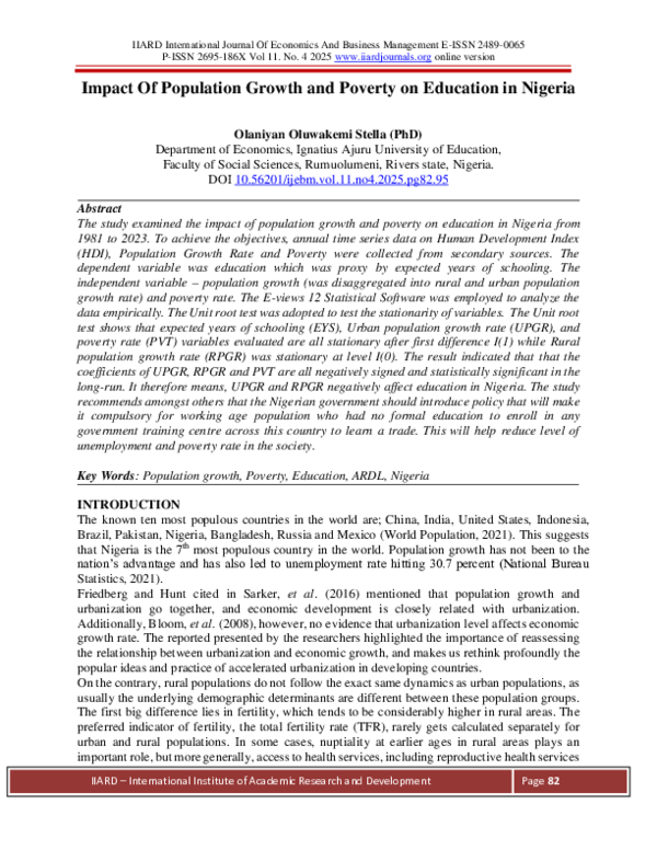 (PDF) Impact Of Population Growth and Poverty on Education in Nigeria