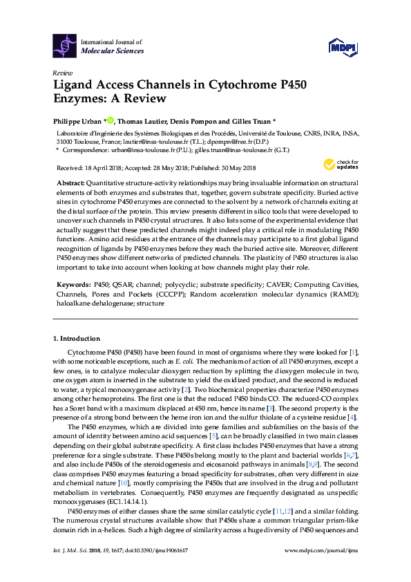 (PDF) Ligand Access Channels in Cytochrome P450 Enzymes: A Review