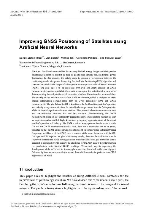 (PDF) Improving GNSS Positioning of Satellites using Artificial Neural ...