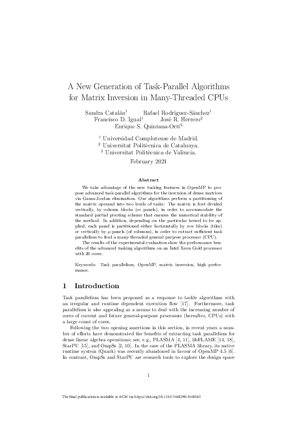 (PDF) A New Generation of Task-Parallel Algorithms for Matrix Inversion ...