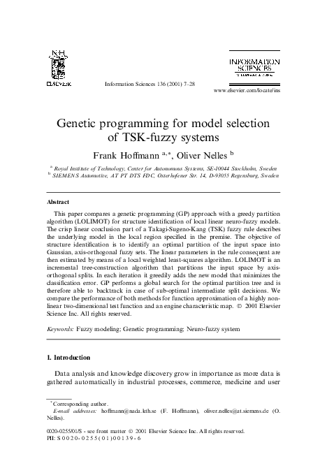 (PDF) Genetic programming for model selection of TSK-fuzzy systems