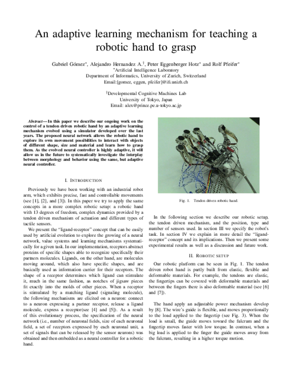 (PDF) An adaptive learning mechanism for teaching a robotic hand to grasp