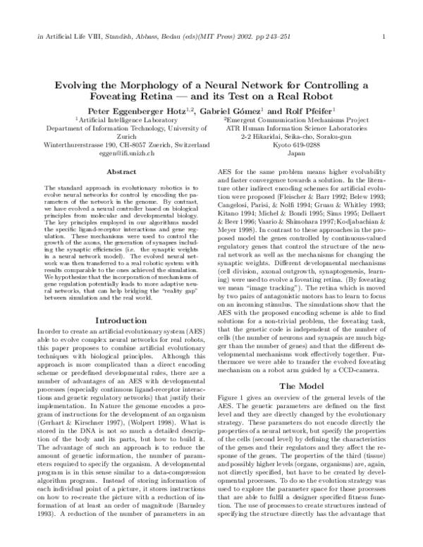 (PDF) Evolving the morphology of a neural network for controlling a ...