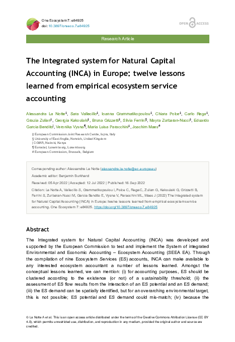 (PDF) The Integrated system for Natural Capital Accounting (INCA) in ...