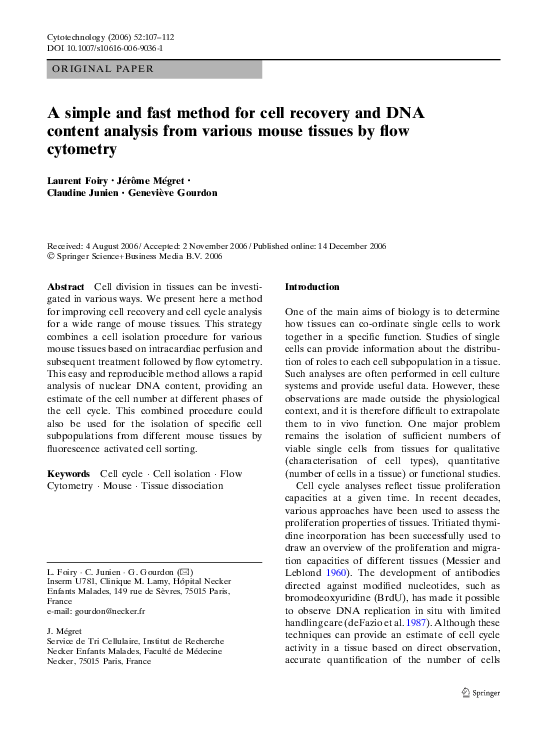 (PDF) A simple and fast method for cell recovery and DNA content ...