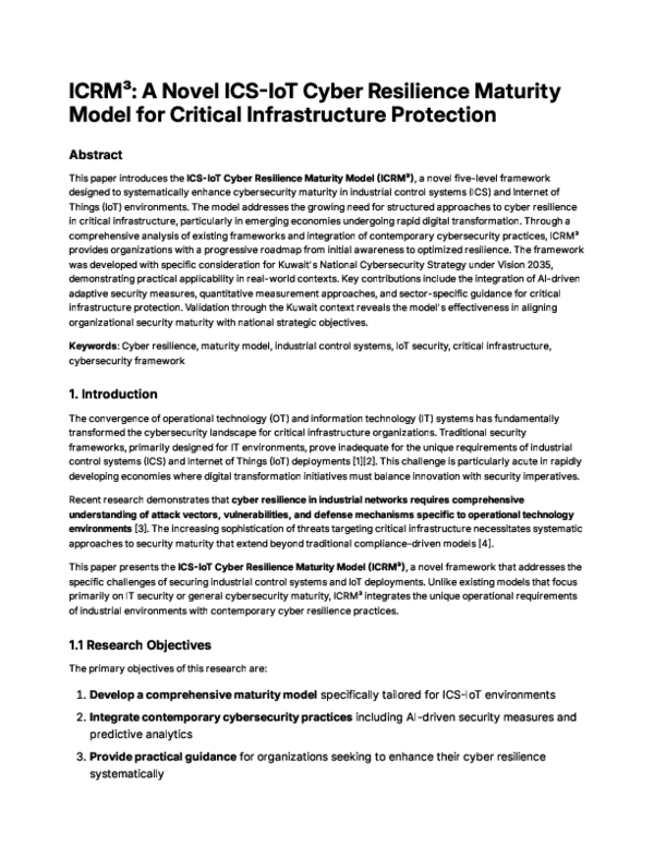 (PDF) ICRM³: A Novel ICS IoT Cyber Resilience Maturity Model for ...