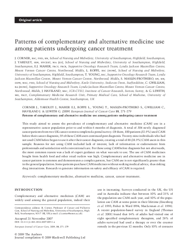 (PDF) Patterns of complementary and alternative medicine use among ...