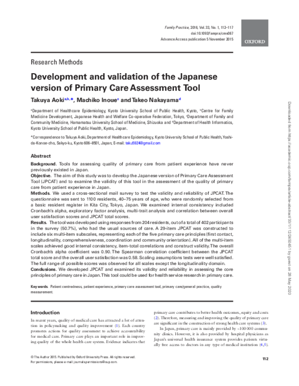 (PDF) Development and validation of the Japanese version of Primary ...