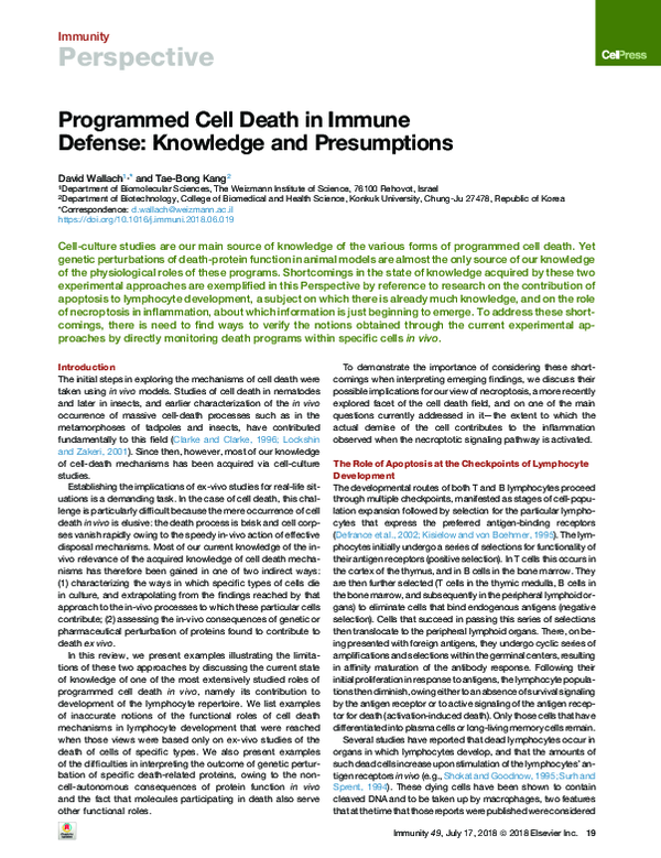 (PDF) Programmed Cell Death in Immune Defense: Knowledge and Presumptions