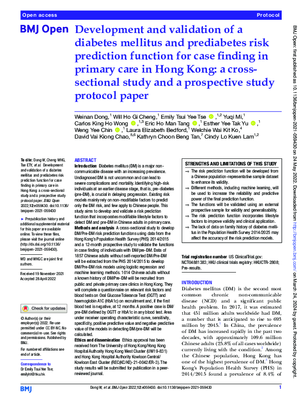 (PDF) Development and validation of a diabetes mellitus and prediabetes ...