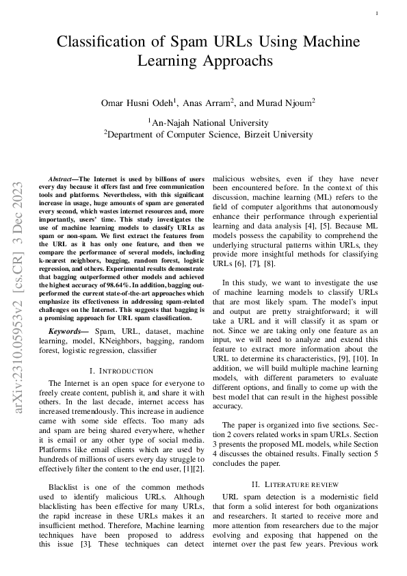 (PDF) Classification of Spam URLs Using Machine Learning Approaches