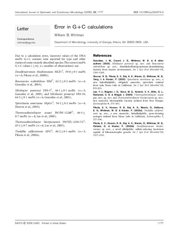 (PDF) Error in G+C calculations (Letter)