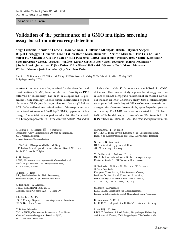 (PDF) Validation of the performance of a GMO multiplex screening assay ...