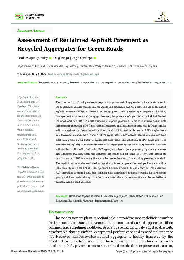(PDF) Assessment of Reclaimed Asphalt Pavement as Recycled Aggregates ...